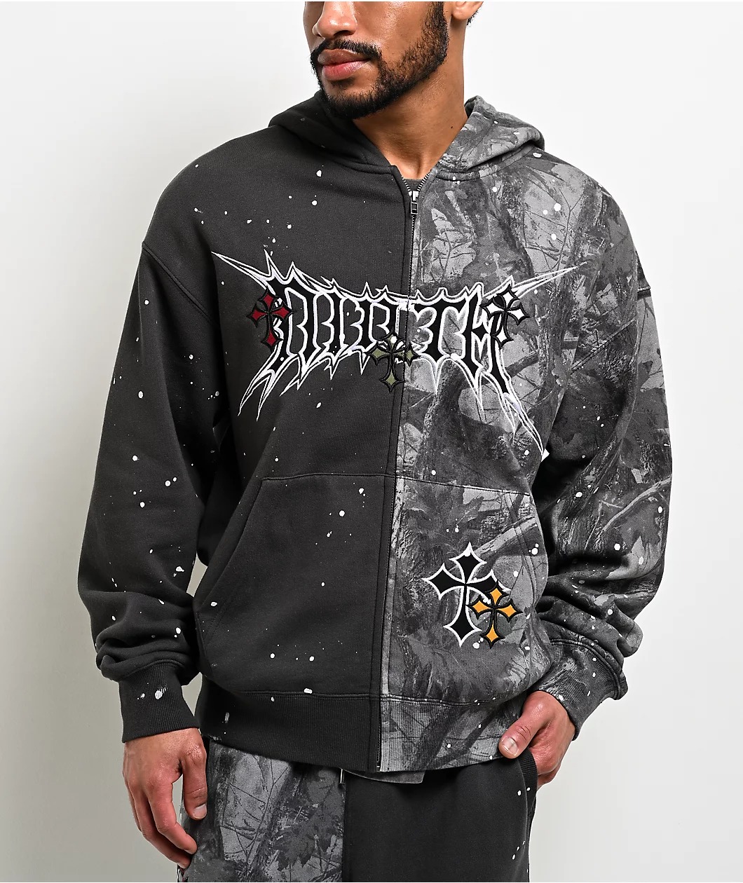 Ninth Hall Adductor Grey & Camo Boxy Zip Hoodie Ninth Hall Adductor Grey & Camo Boxy Zip Hoodie