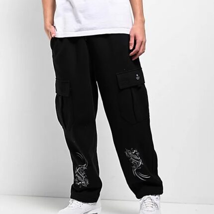 Ninth Hall Airbrushed Koi Black Fit Cargo Sweatpants