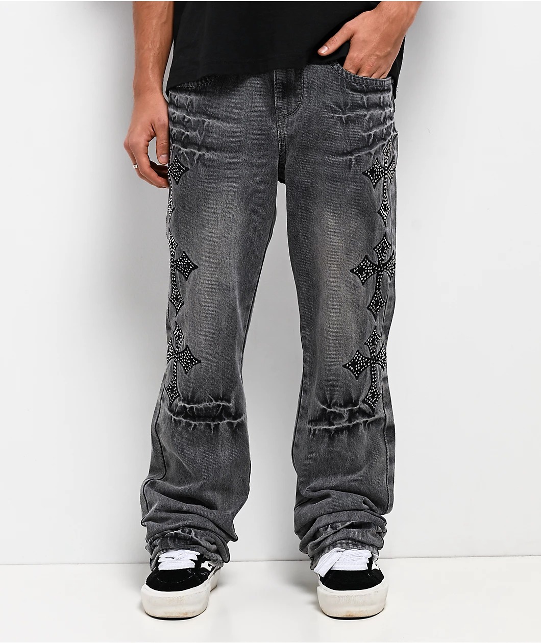 Ninth Hall Defender Crosses Grey Fade Flare Jeans Ninth Hall Defender Crosses Grey Fade Flare Jeans