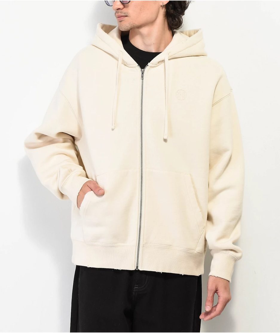 Ninth Hall Fundamentals Cream Boxy Zip Hoodie Ninth Hall Fundamentals Cream Boxy Zip Hoodie