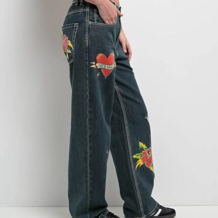 Ninth Hall Idle Printed Blue Dark Wash Jeans