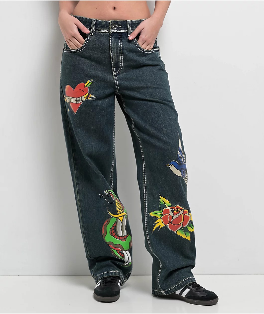 Ninth Hall Idle Printed Blue Dark Wash Jeans Ninth Hall Idle Printed Blue Dark Wash Jeans