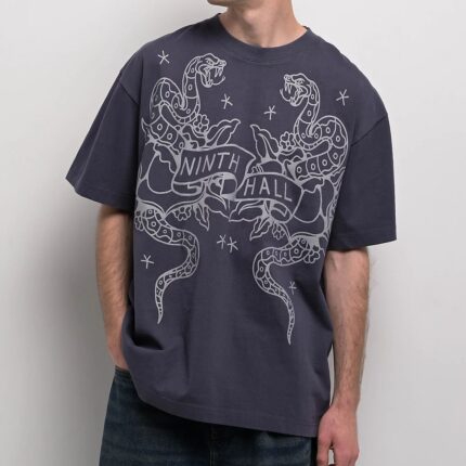 Ninth Hall Tattoo Outline Navy T-Shirt